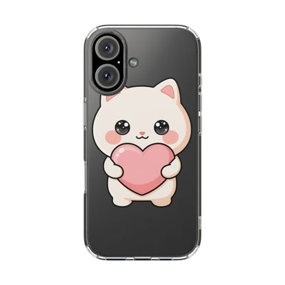 Kawaii Cat Phone Case with Heart, Clear Impact-Resistant
