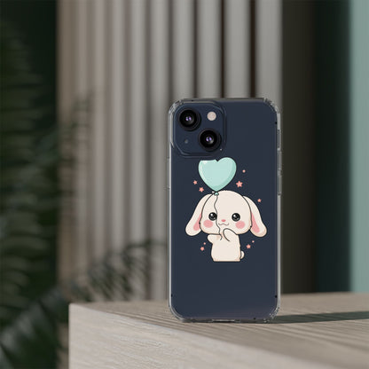 Kawaii Bunny Phone Case with Balloon, Clear Impact-Resistant