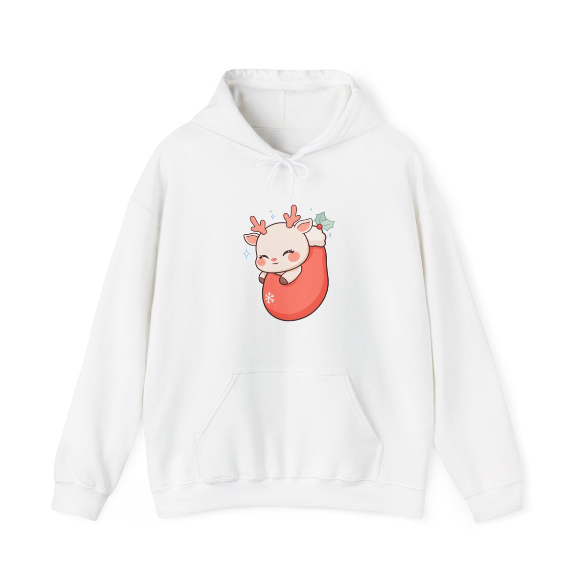 Kawaii Reindeer Hoodie, Cozy Christmas Stocking Sweatshirt
