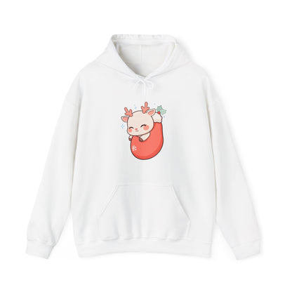 Kawaii Reindeer Hoodie, Cozy Christmas Stocking Sweatshirt