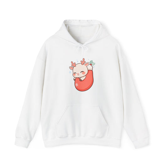 Kawaii Reindeer Hoodie, Cozy Christmas Stocking Sweatshirt