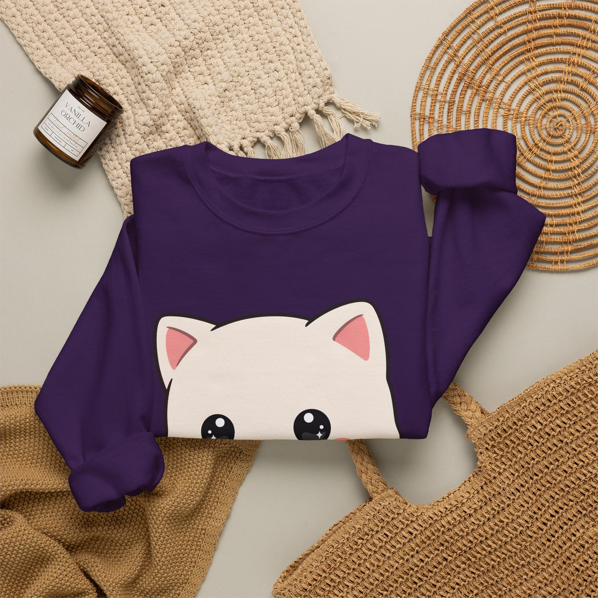 Kawaii Cat Strawberry Sweatshirt, Cute Chibi Crewneck