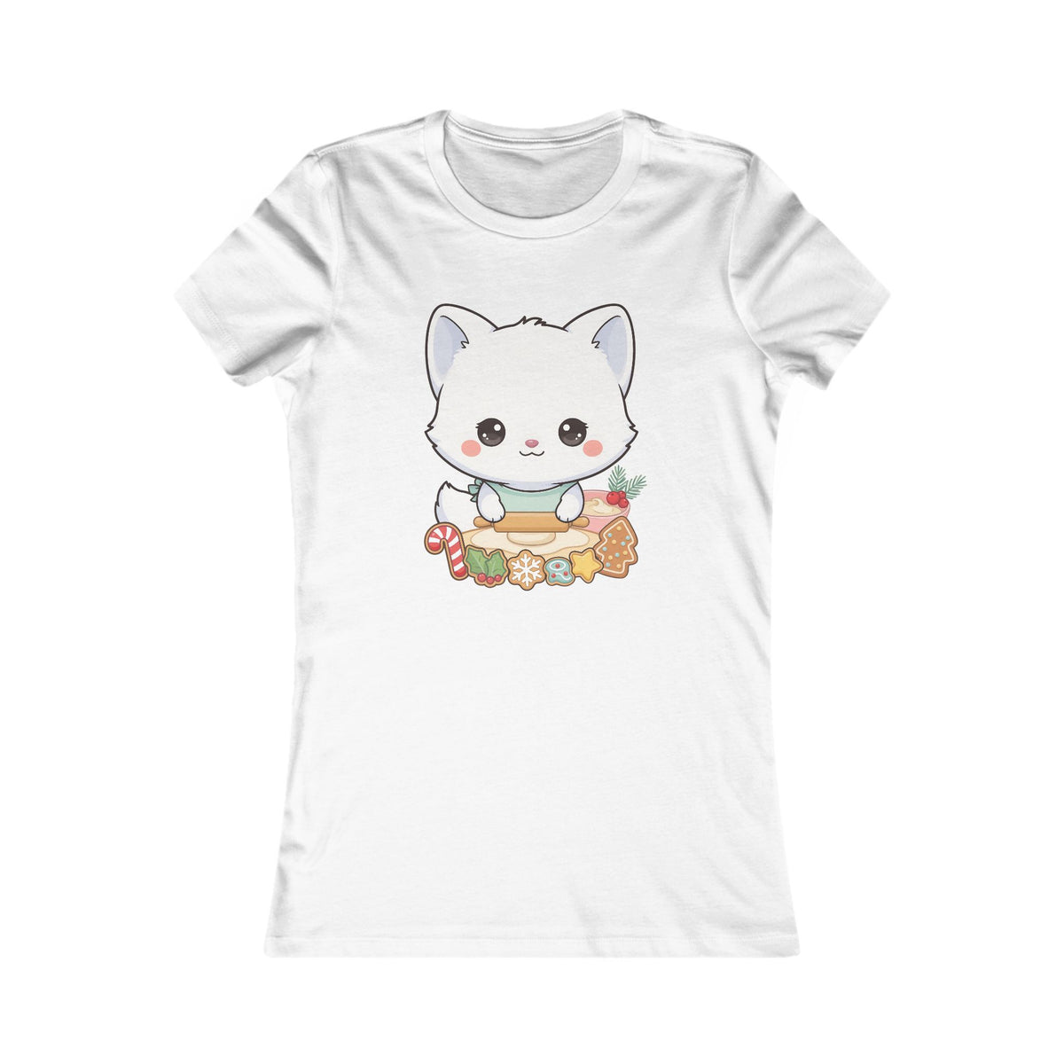 Kawaii Arctic Fox Christmas Tee for Cozy Holiday Bakers