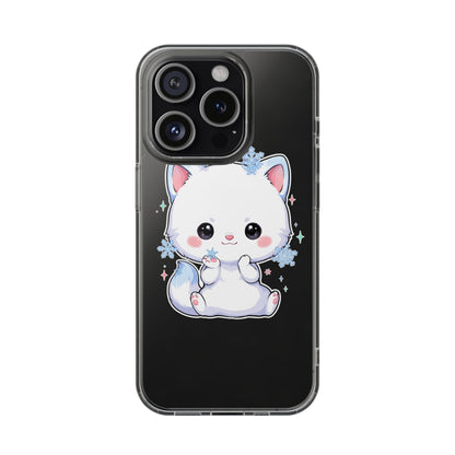 Kawaii Arctic Fox Phone Case, Cute Snowflake Clear Case