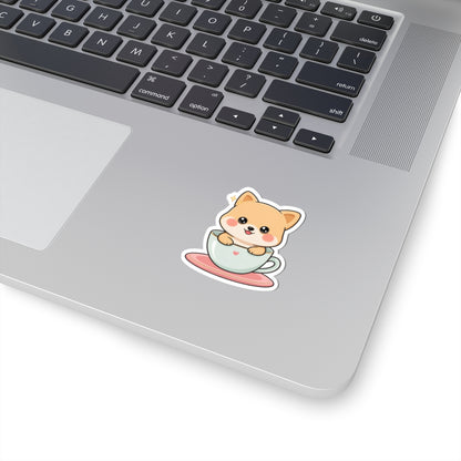 Kawaii Shiba Inu Sticker in a Teacup for Cozy Cheer