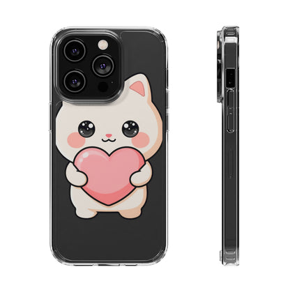 Kawaii Cat Phone Case with Heart, Clear Impact-Resistant