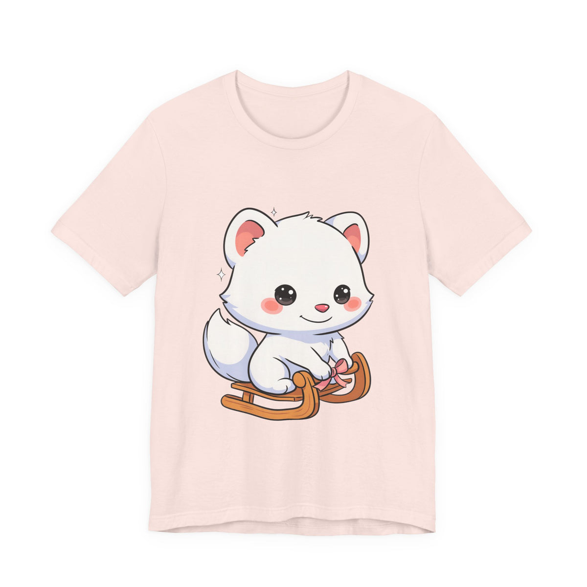 Kawaii Arctic Fox Sledding T-Shirt, Cute Unisex Tee