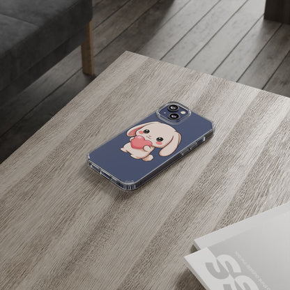 Kawaii Bunny Clear Phone Case with Heart