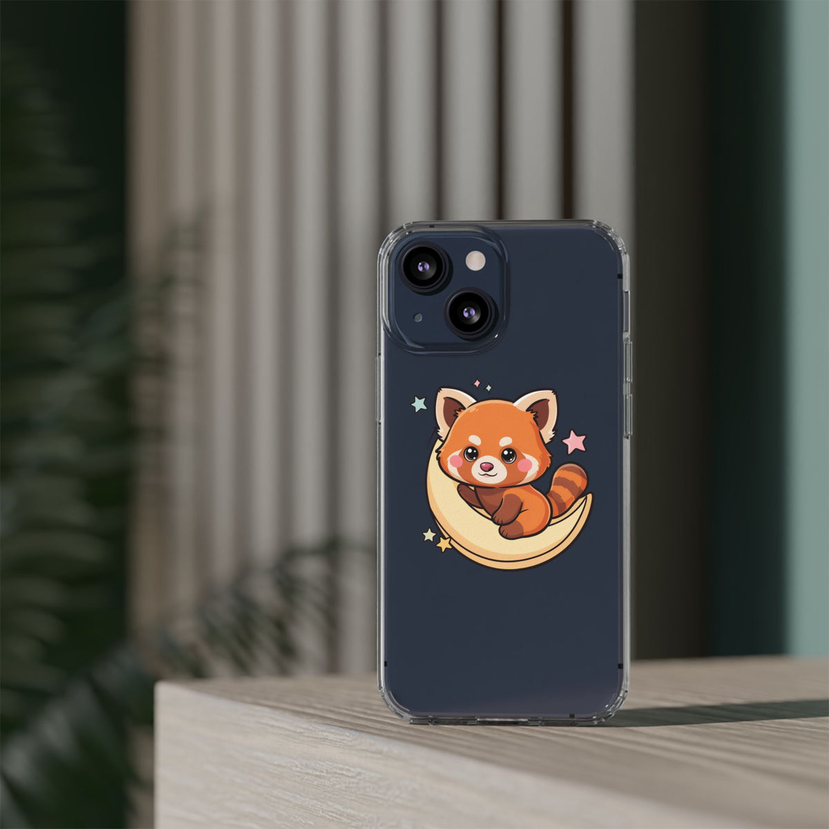 Red Panda Phone Case, Kawaii Moon Companion