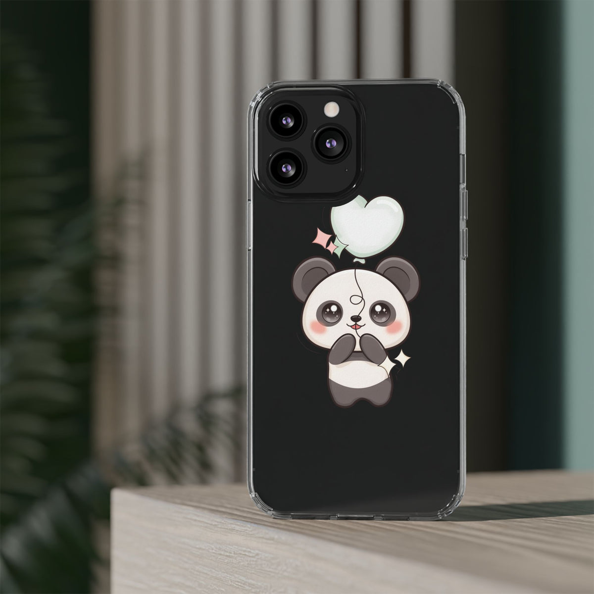 Kawaii Panda Clear Phone Case with Balloon