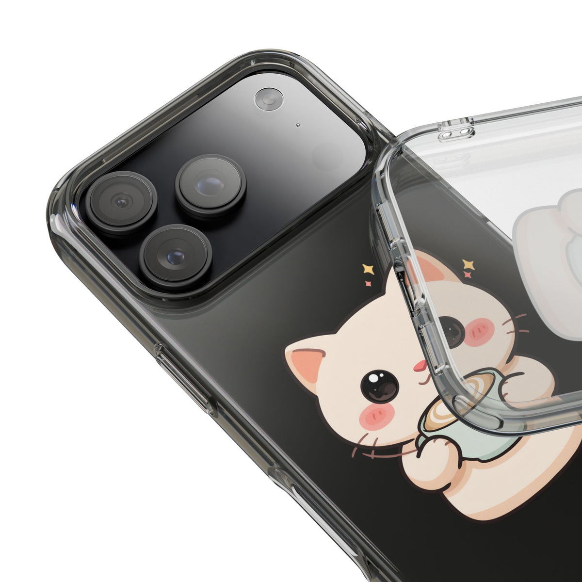Kawaii Cat Latte Phone Case, Clear Impact-Resistant
