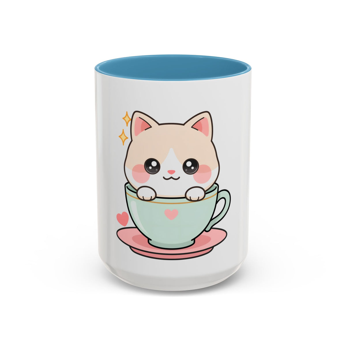 Kawaii Cat Coffee Mug, Cute Cat in Teacup Accent Mug
