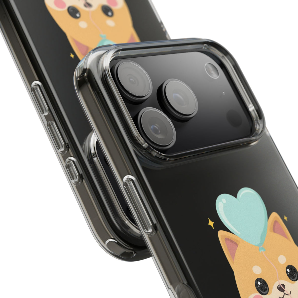Kawaii Shiba Inu Clear Phone Case with Heart Balloon