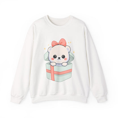 Kawaii Polar Bear Sweatshirt, Cute Gift Box Cub