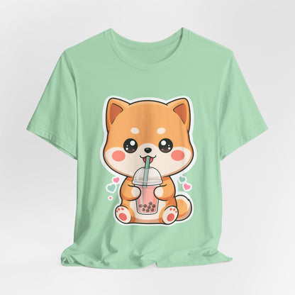 Kawaii Shiba Bubble Tea T-Shirt for Boba Lovers