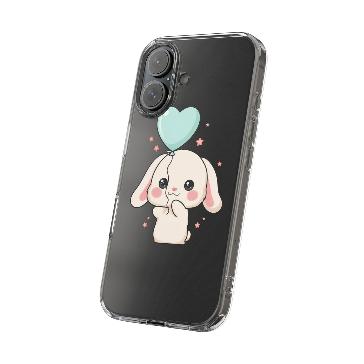 Kawaii Bunny Phone Case with Balloon, Clear Impact-Resistant