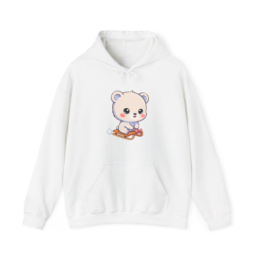 Kawaii Polar Bear Hoodie, Cozy Sledding Cub Sweatshirt