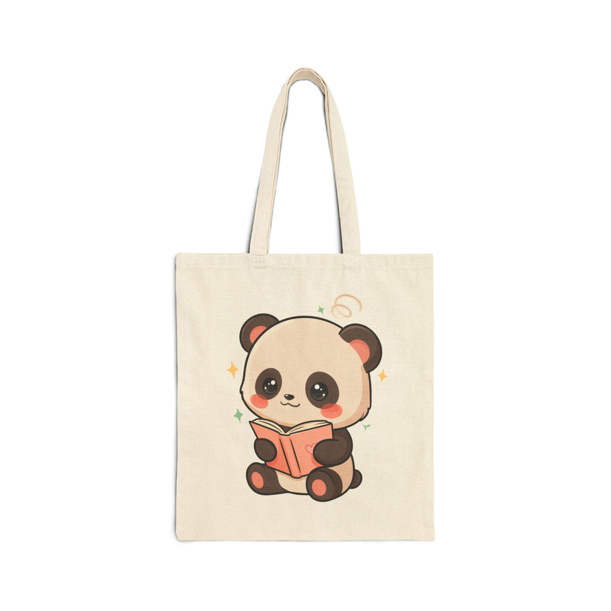 Kawaii Reading Panda Cotton Canvas Tote Bag