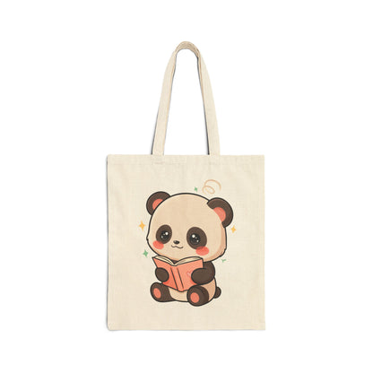 Kawaii Reading Panda Cotton Canvas Tote Bag