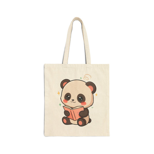 Kawaii Reading Panda Cotton Canvas Tote Bag