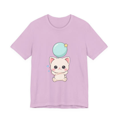 Kawaii Cat Balloon T-Shirt, Cute Chibi Kitty Tee