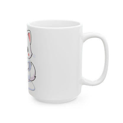 Kawaii Arctic Fox Mug, Cute Snowy Animal Ceramic Cup