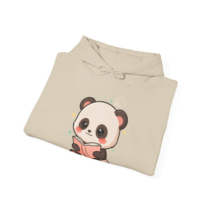 Kawaii Panda Reading Hoodie, Cozy Book Lover Sweatshirt