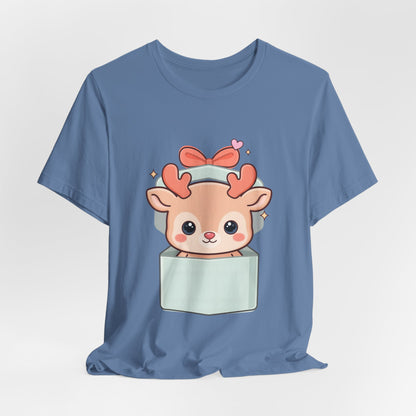Kawaii Reindeer T-Shirt – Cute Gift Box Christmas Tee