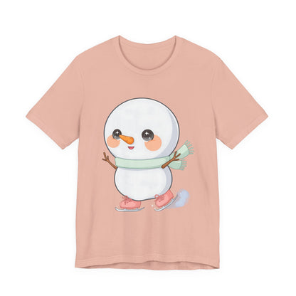Cute Snowman T-Shirt, Kawaii Ice Skating Holiday Gift