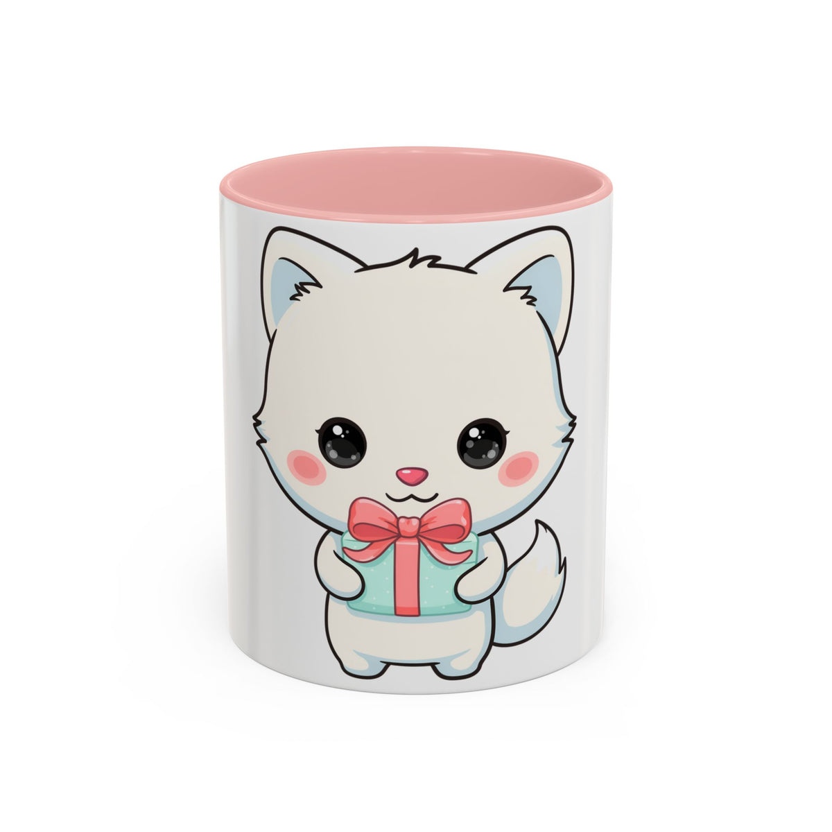 Kawaii Arctic Fox Gift Mug, Cute Holiday Accent Coffee Mug