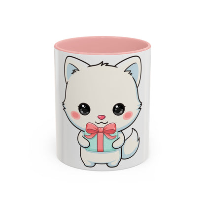Kawaii Arctic Fox Gift Mug, Cute Holiday Accent Coffee Mug