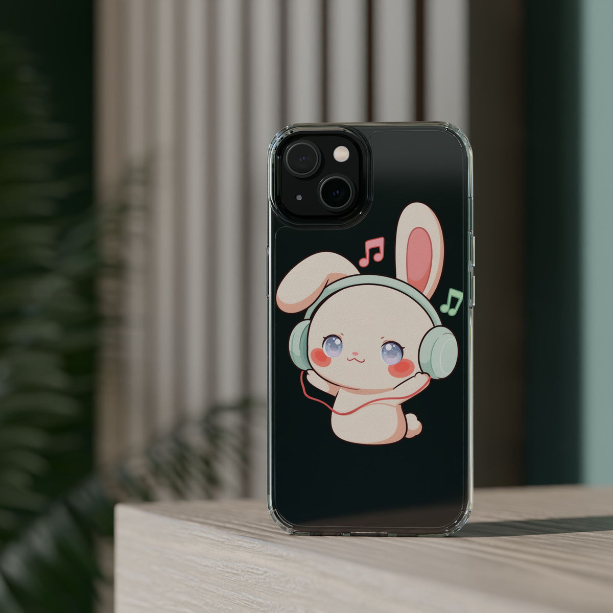Kawaii Bunny Phone Case, Cute Music Lover Gift
