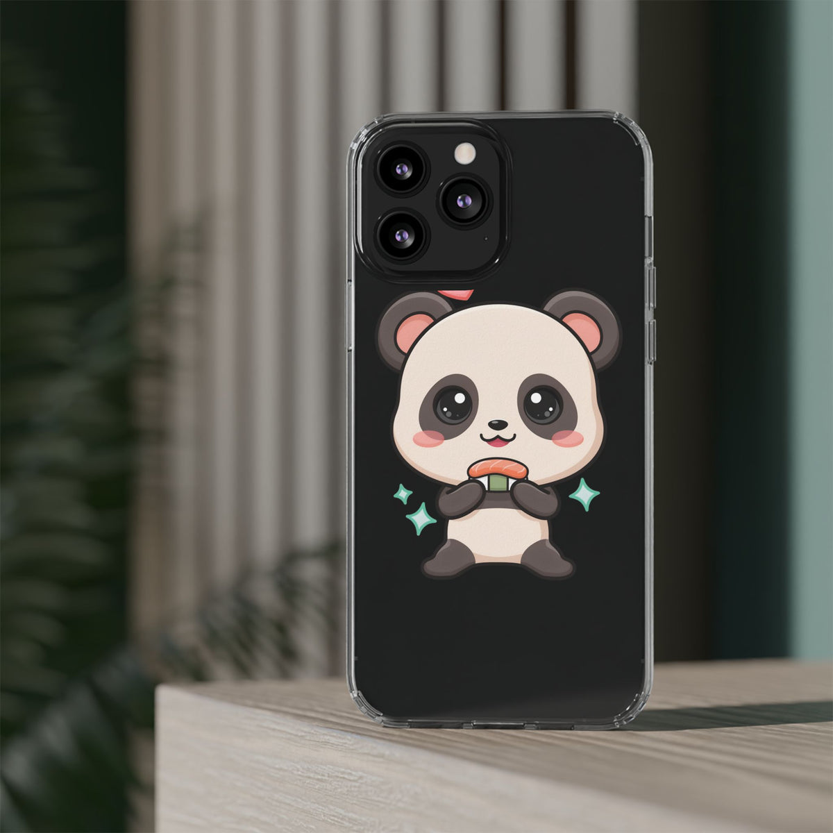 Kawaii Panda Sushi Phone Case, Clear Impact-Resistant Case