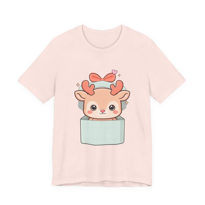 Kawaii Reindeer T-Shirt – Cute Gift Box Christmas Tee