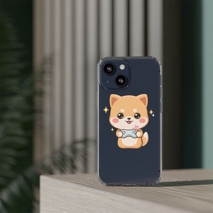 Kawaii Shiba Inu Gamer Phone Case, Clear Impact-Resistant