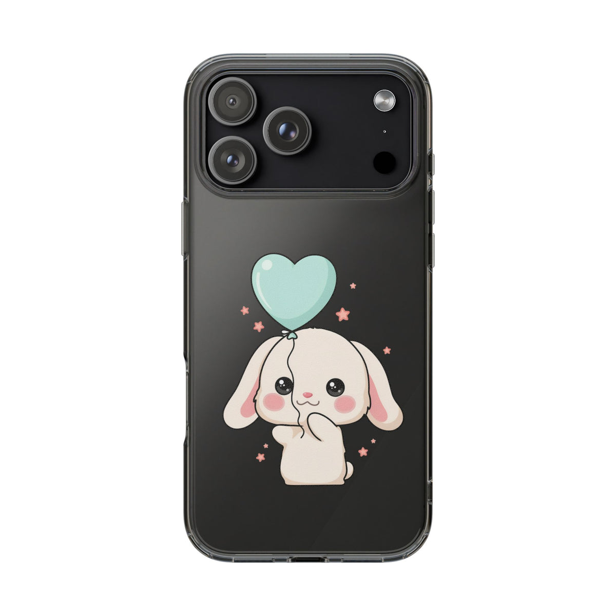 Kawaii Bunny Phone Case with Balloon, Clear Impact-Resistant