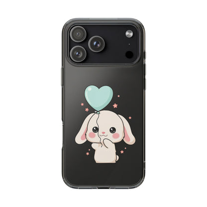 Kawaii Bunny Phone Case with Balloon, Clear Impact-Resistant