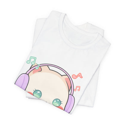 Kawaii Cat Music Lover T-Shirt, Cute Headphone Kitty Tee