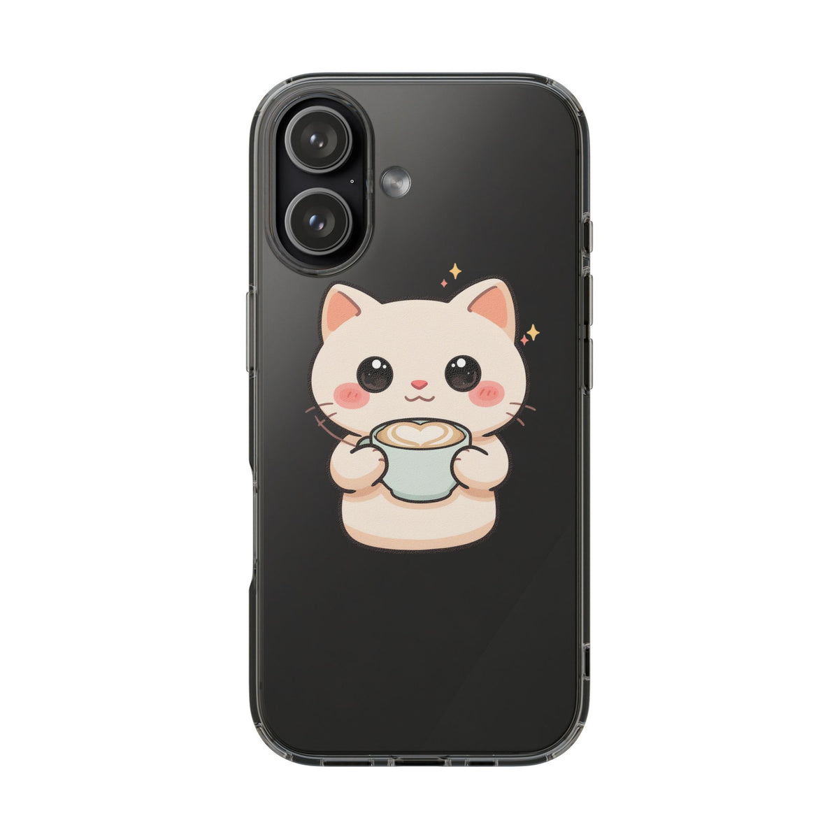 Kawaii Cat Latte Phone Case, Clear Impact-Resistant