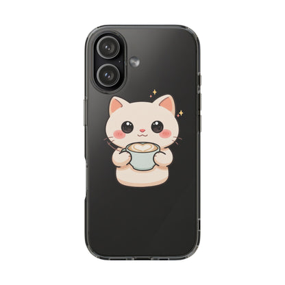 Kawaii Cat Latte Phone Case, Clear Impact-Resistant