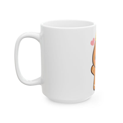 Kawaii Gingerbread Mug, Cute Holiday Ceramic Coffee Cup