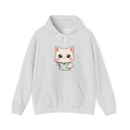 Kawaii Cat Artist Hoodie, Cute Painter Cat Sweatshirt
