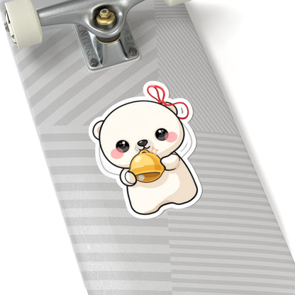 Kawaii Polar Bear Sticker, Cute Jingle Bell Cub