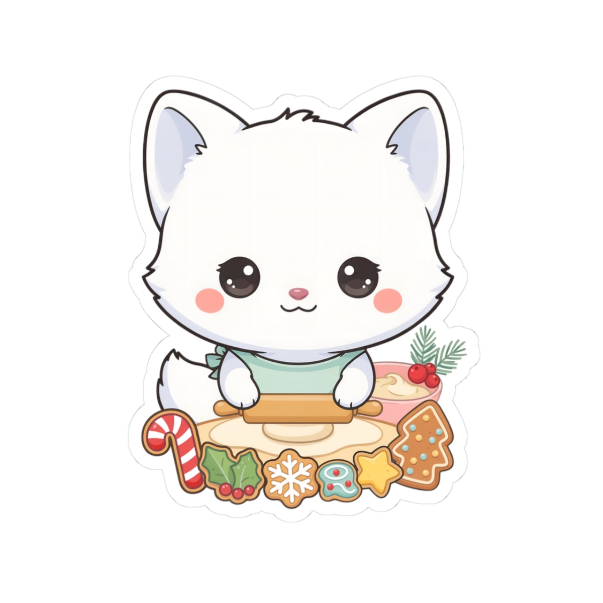 Christmas Fox Sticker: Kawaii Arctic Baker