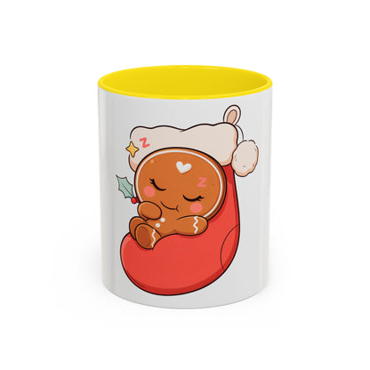 Christmas Gingerbread Mug: Sleepy Stocking Accent Coffee Mug