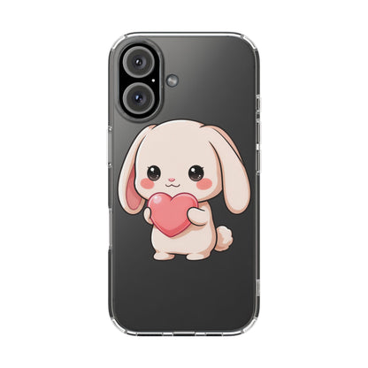 Kawaii Bunny Clear Phone Case with Heart