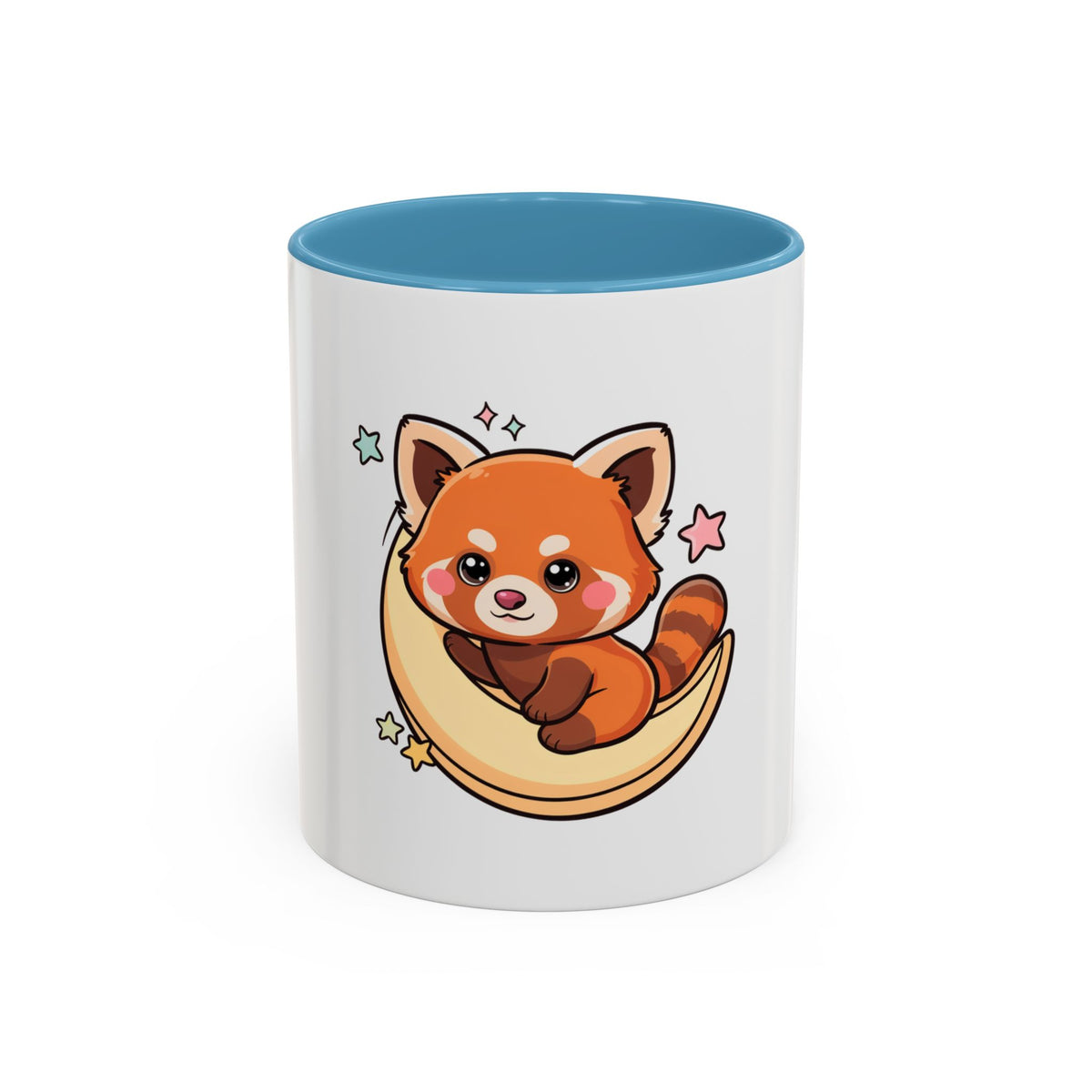 Red Panda Accent Coffee Mug, Kawaii Crescent Moon
