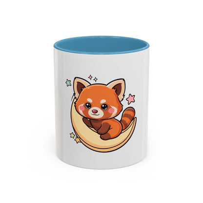 Red Panda Accent Coffee Mug, Kawaii Crescent Moon