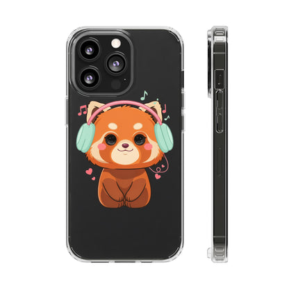 Red Panda Phone Case, Kawaii Music Lover Clear Case
