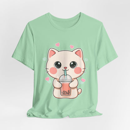 Kawaii Bubble Tea Cat T-Shirt for Cat and Boba Lovers